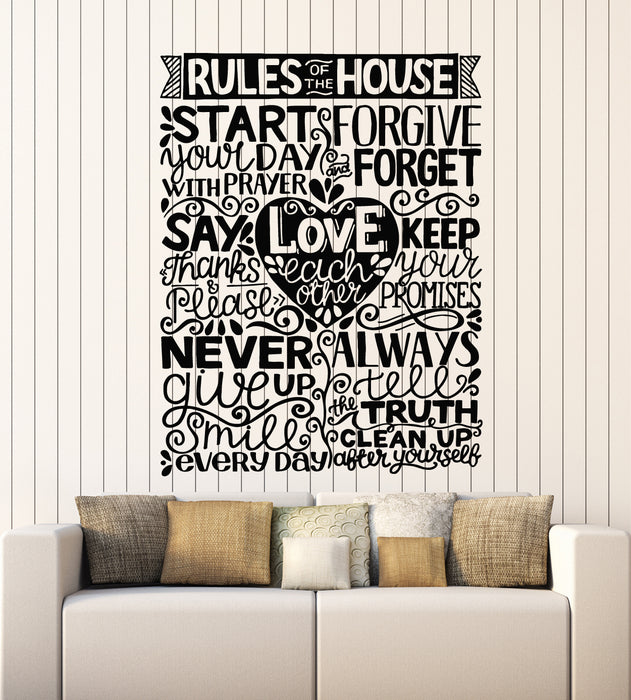 Vinyl Wall Decal House Rules Inspirational Quote Living Room Stickers Mural (g2683)