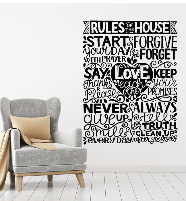 Vinyl Wall Decal House Rules Inspirational Quote Living Room Stickers Mural (g2683)