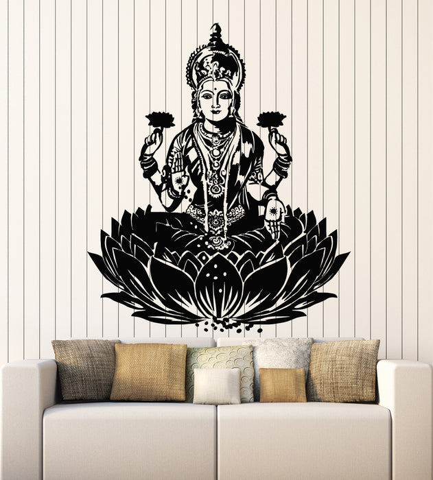 Vinyl Wall Decal Lotus Flower Yoga Pose Hinduism Laxmi Indian Decor Stickers Mural (g3060)