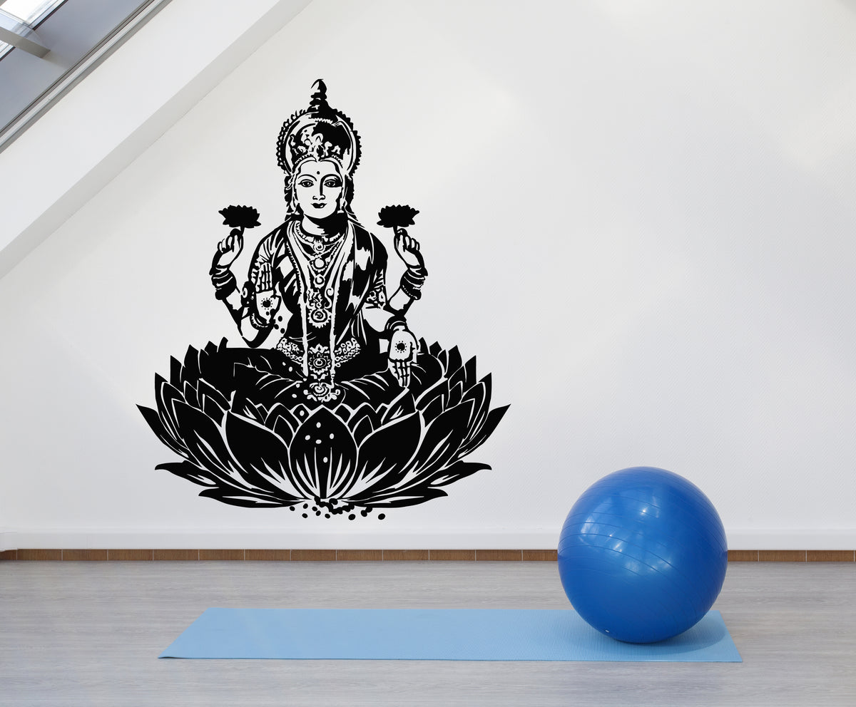 Vinyl Wall Decal Lotus Flower Yoga Pose Hinduism Laxmi Indian Decor St ...