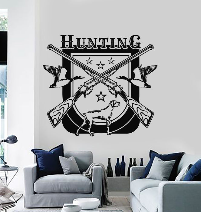 Vinyl Wall Decal Hunting Dog Weapons Hunting Hobby Ducks Stickers Mural (g5798)