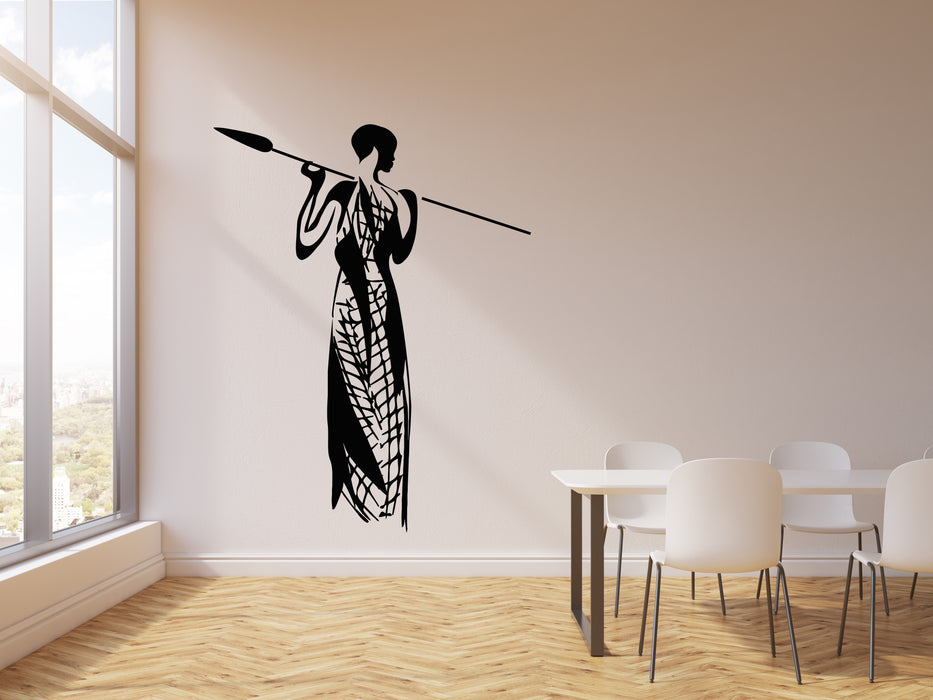 Vinyl Wall Decal Female Silhouette Masai Warrior With Spear Stickers Mural (g4121)