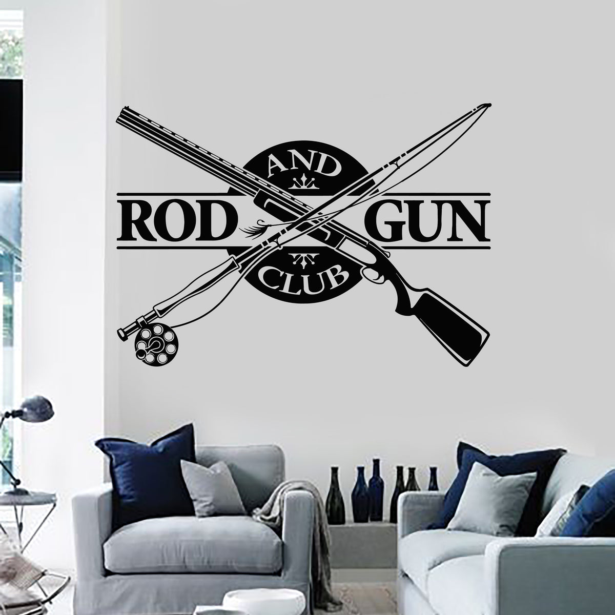 Vinyl Wall Decal Hunting Fishing Hobby Rod And Gun Club Stickers