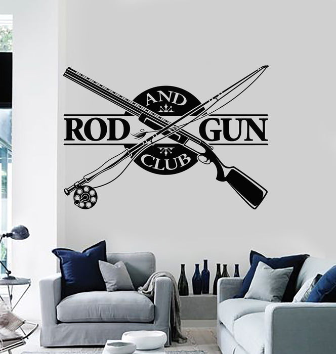 Vinyl Wall Decal Hunting Fishing Hobby Rod And Gun Club Stickers Mural (g5816)
