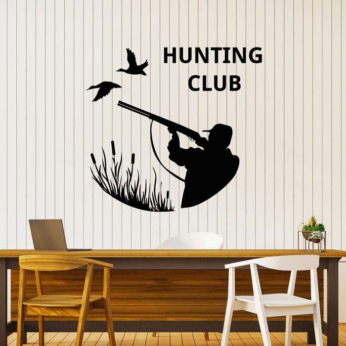 Vinyl Wall Decal Hunting Club Hunter Hobby Duck Shotgun Stickers Mural (g8434)