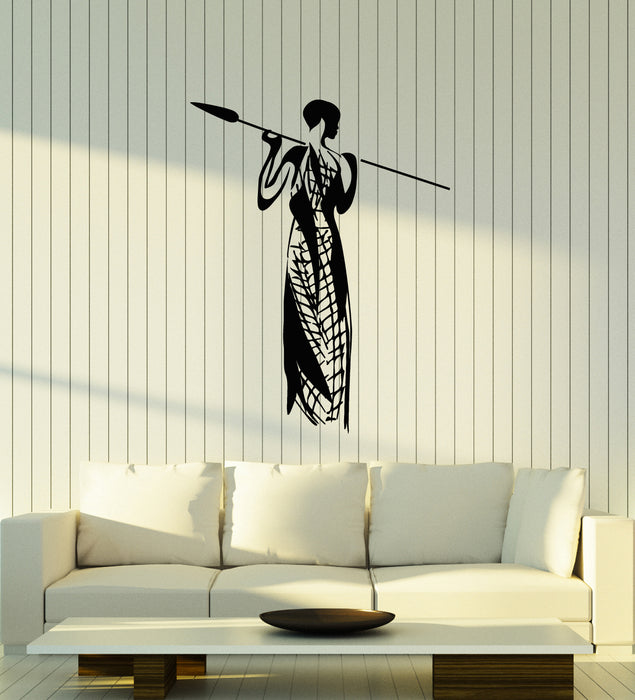 Vinyl Wall Decal Female Silhouette Masai Warrior With Spear Stickers Mural (g4121)