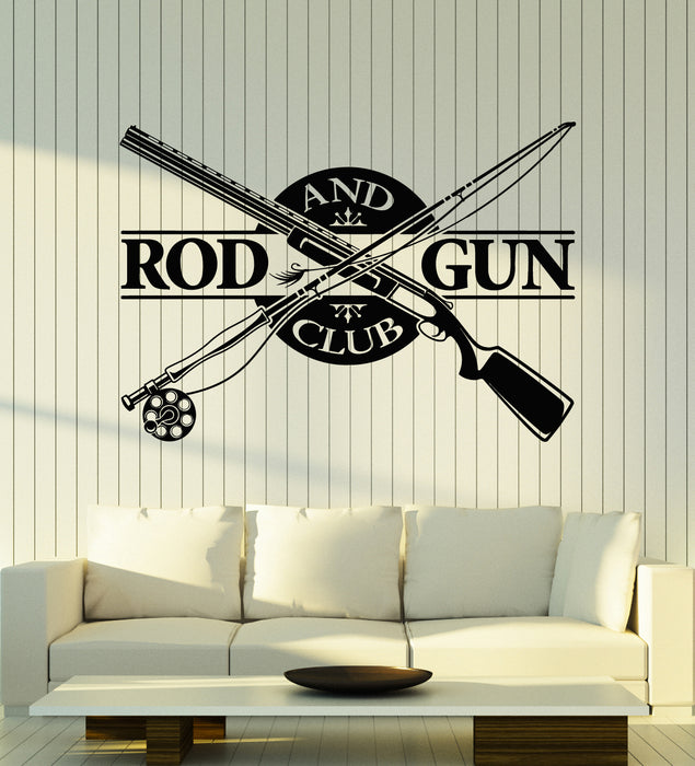 Vinyl Wall Decal Hunting Fishing Hobby Rod And Gun Club Stickers