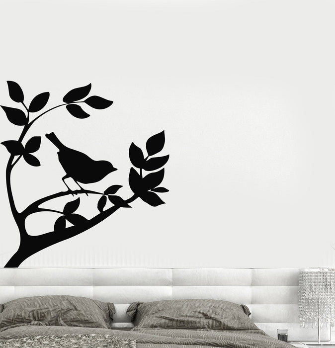 Vinyl Decal Wall Mural Sticker Bird on a Tree Branch Sparrow Nature Landscape Modern Home Decor Unique Gift (i004)