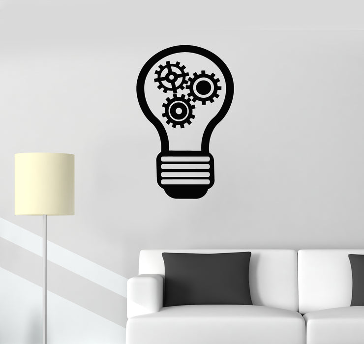 Vinyl Wall Decal Light Bulb Idea Gears Home Office Style Stickers Mural (g321)
