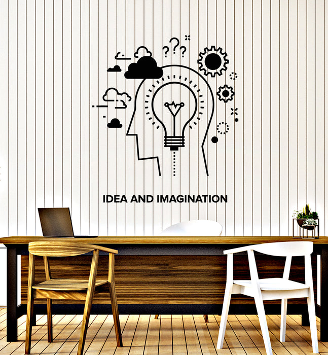 Vinyl Wall Decal Words Idea And Imagination Science Lab Gears Lamp Stickers Mural (g1844)