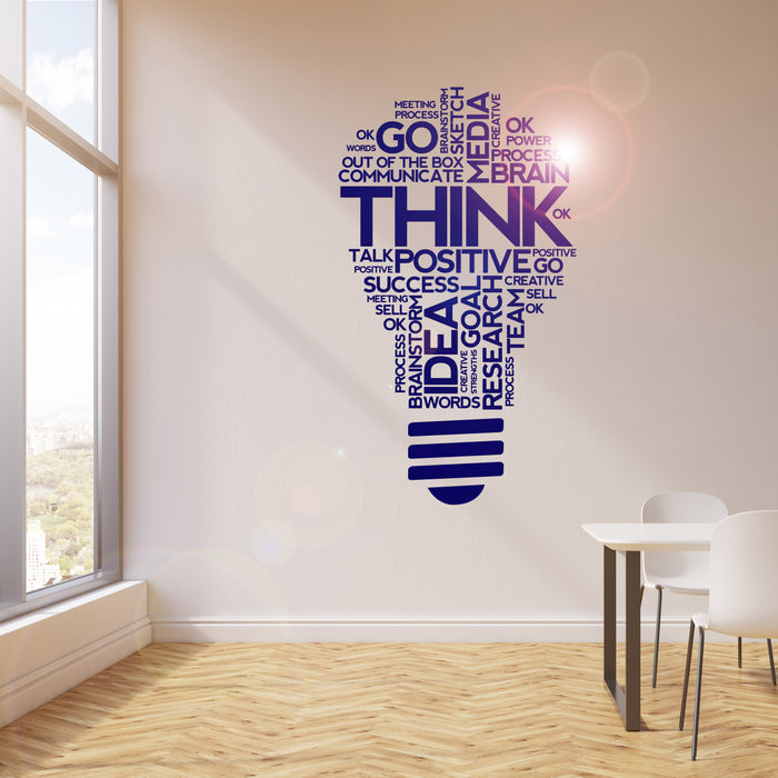 Vinyl Wall Decal Think Lightbulb Idea Office Space Inspirational Words Decor Stickers Mural (ig6246)