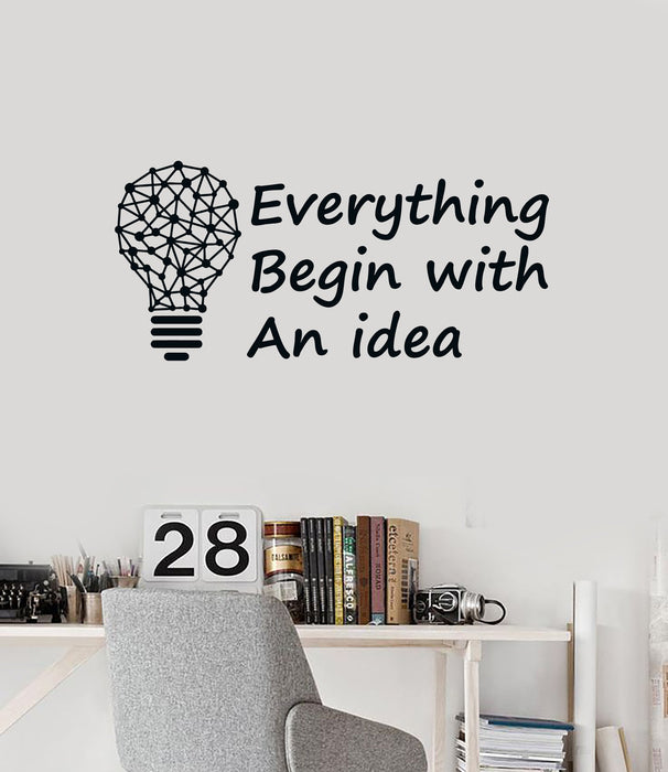 Vinyl Wall Decal Lightbulb Idea Quote Inspire Saying Office Space Stickers Mural (ig5547)