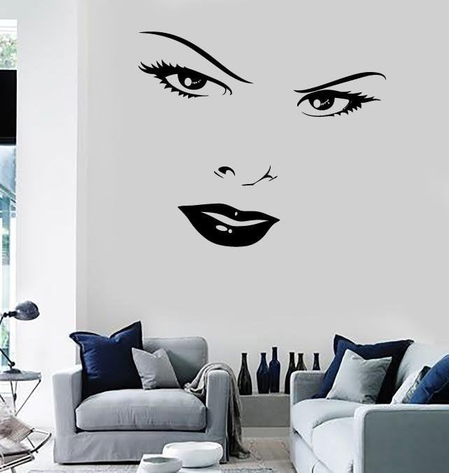 Wall Murals Vinyl Decal Women's Beautiful Face Eyes Lips Stickers Unique Gift (ig1424)