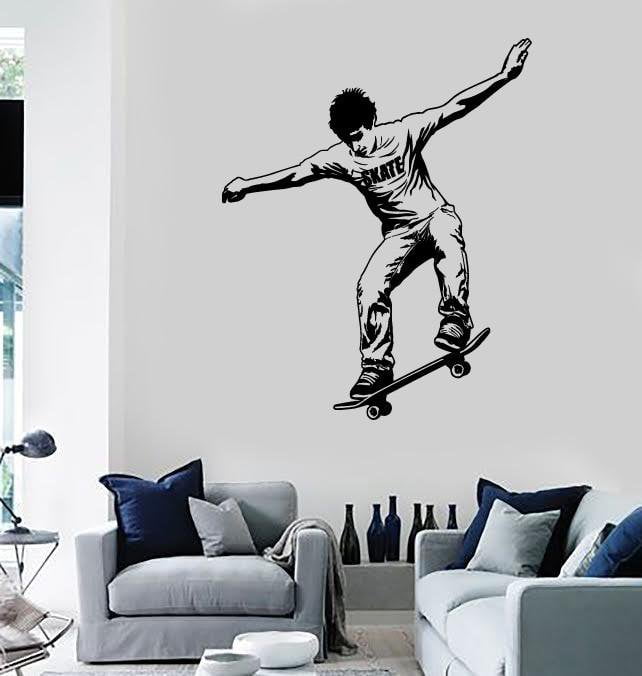 Autocollants muraux en vinyle pour skateboard, sports de rue, skate, ado, cadeau unique (ig1857)