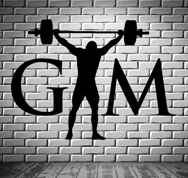 Gym Bodybuilding Barbell Sports Fitness Muscled Wall Sticker Vinyl Decal Unique Gift ig2070