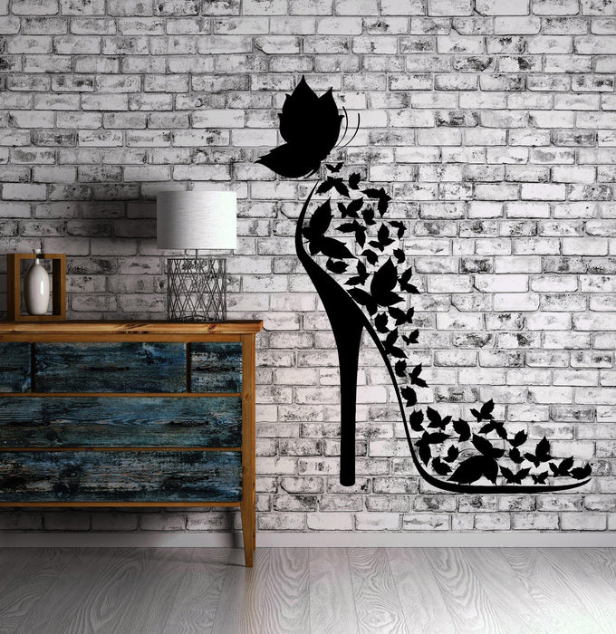 Shoe Vinyl Decal Fashion Butterfly Shopping Beauty Style Wall Stickers Unique Gift (ig2340)