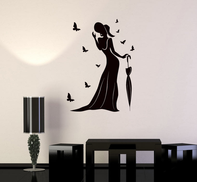 Vinyl Wall Decal Beautiful Woman Butterfly Beauty Centre Stickers Unique Gift (ig2635)