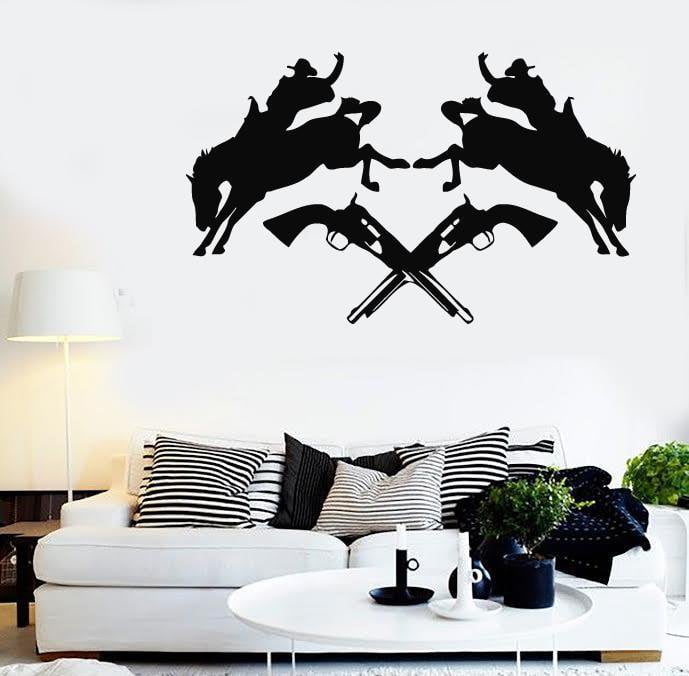 Wall Stickers Vinyl Decal Texas Cowboy Rodeo Horse Revolver Silhouette Unique Gift (ig305)