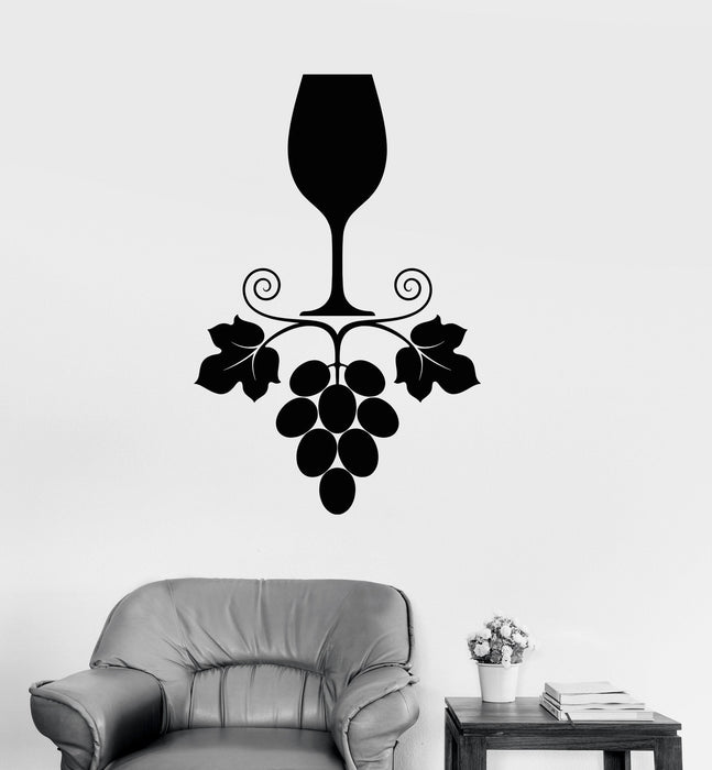 Vinyl Wall Decal Wine Grapes Glass Kitchen Restaurant Drink Bar Stickers Unique Gift (ig3296)