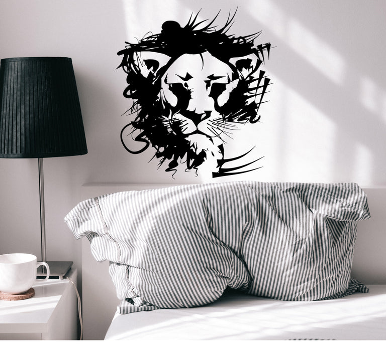 Autocollant mural en vinyle Tête de lion Prédateur Animal Tribal Décor Autocollants Mural Cadeau unique (ig3619)