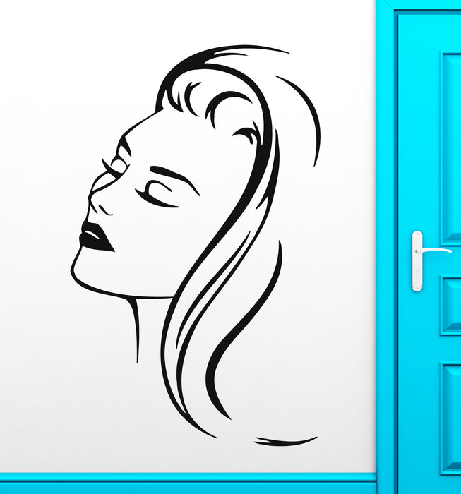 Vinyl Decal Beautiful Woman Portrait Barbershop Beauty Salon Wall Sticker Sexy Girl Hair Hairstyle Unique Gift (ig578)