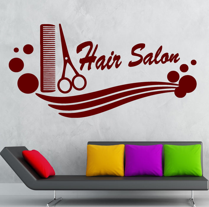 Hair Salon Vinyl Decal Comb Scissors Hairdresser Haircut Wall Stickers Unique Gift (ig633)