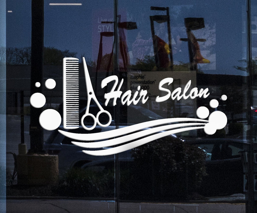 Window Decor and Wall Stickers Hair Salon Vinyl Decal Comb Scissors Hairdresser Haircut Unique Gift (ig633w)