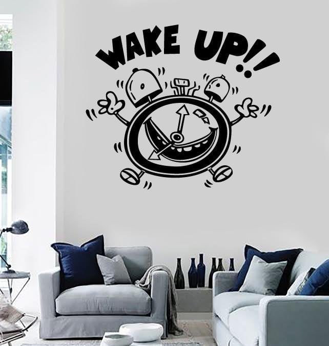 Wall Stickers Wake Up Alarm Clock Decor for Bedroom Kids Room Vinyl Decal Unique Gift (i898)