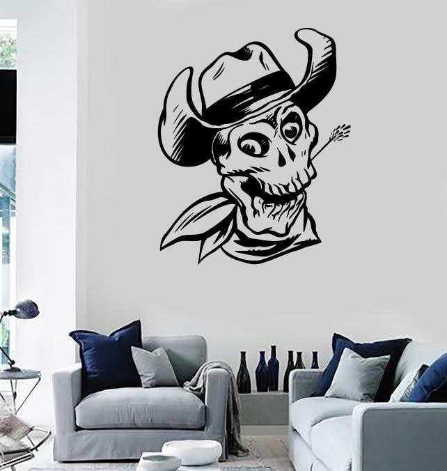 Wall Stickers Vinyl Decal Skull Bones Hat Death Dead Cowboy Smile (ig899)