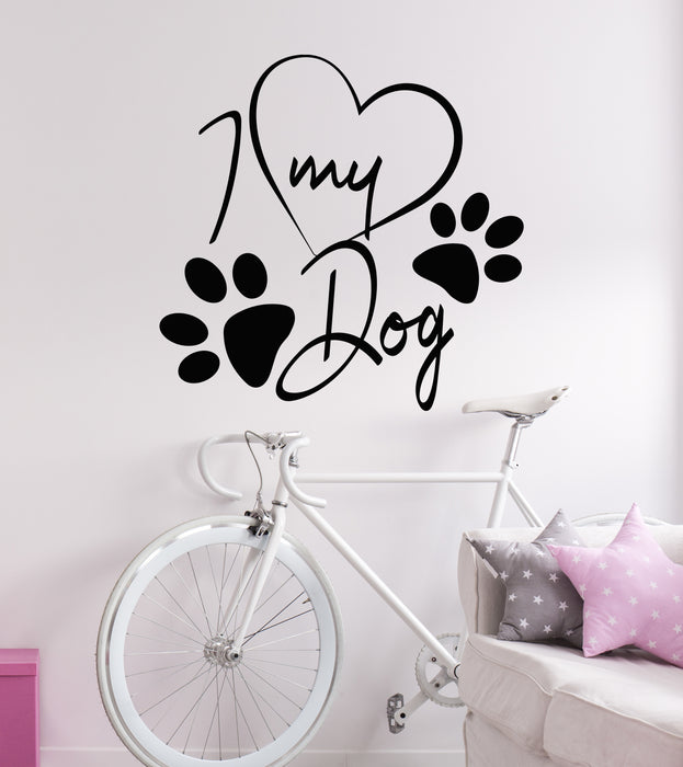 Vinyl Wall Decal Love Dog Pet Shop Paws Heart Grooming Stickers Mural (ig6350)