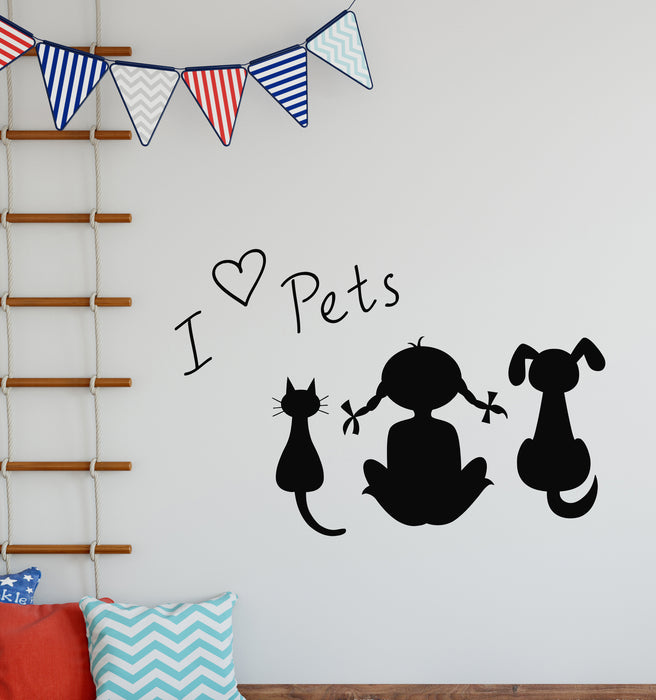 Vinyl Wall Decal I Love Pets  Pet Shop Grooming Animals Stickers Mural (g6413)