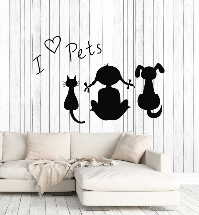 Vinyl Wall Decal I Love Pets  Pet Shop Grooming Animals Stickers Mural (g6413)