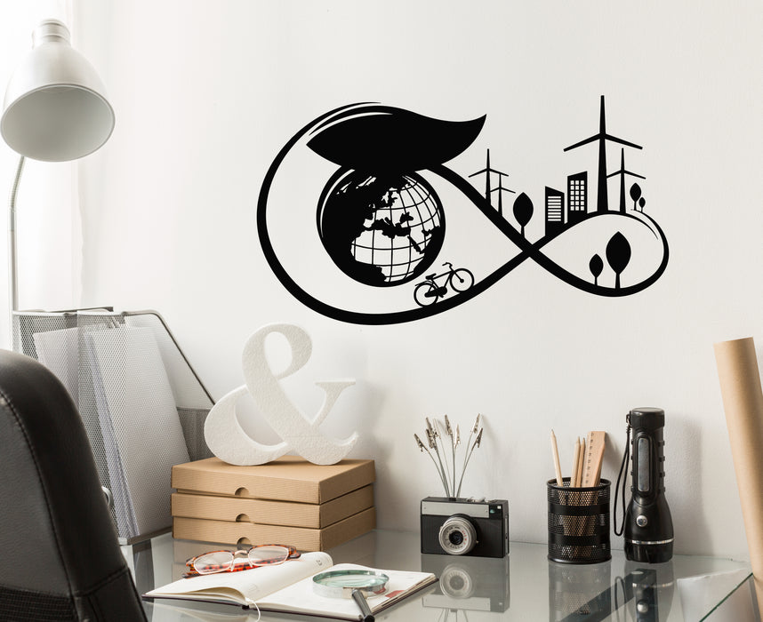 Vinyl Wall Decal Globe City Infinity Nature Bicycle Earth Ecology Stickers Mural (g7156)