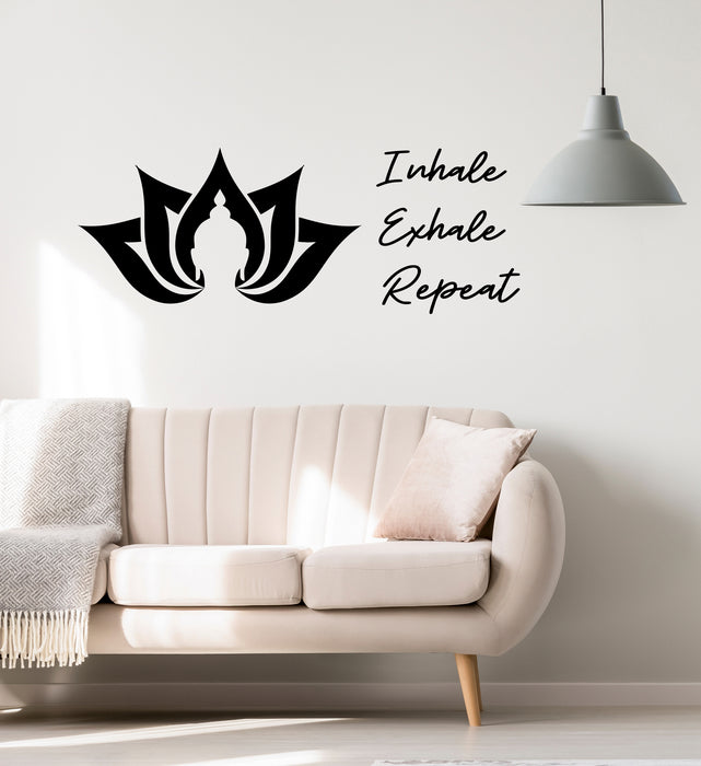 Vinyl Wall Decal Inhale Exhale Repeat Quote Lotus Flower Buddha Buddhism Stickers Mural (ig6222)