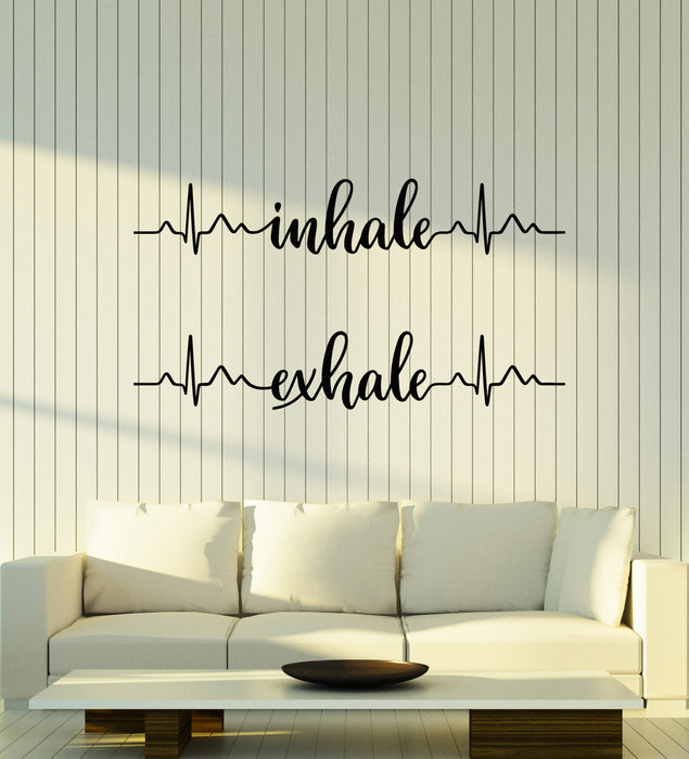 Vinyl Wall Decal Inhale Exhale Cardiogram Yoga Meditation Room Stickers Mural (g6549)