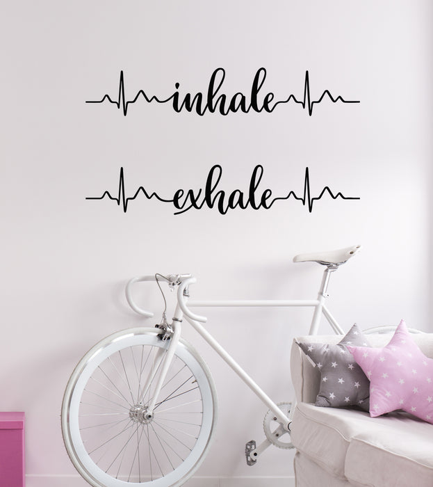 Vinyl Wall Decal Inhale Exhale Cardiogram Yoga Meditation Room Stickers Mural (g6549)
