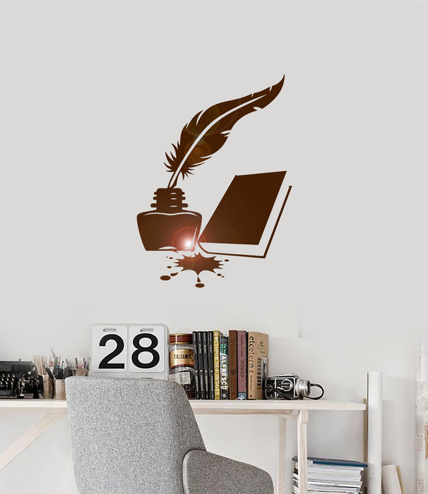 Vinyl Wall Decal Book Feather and Ink Writer Library School Interior Stickers Mural (ig5898)