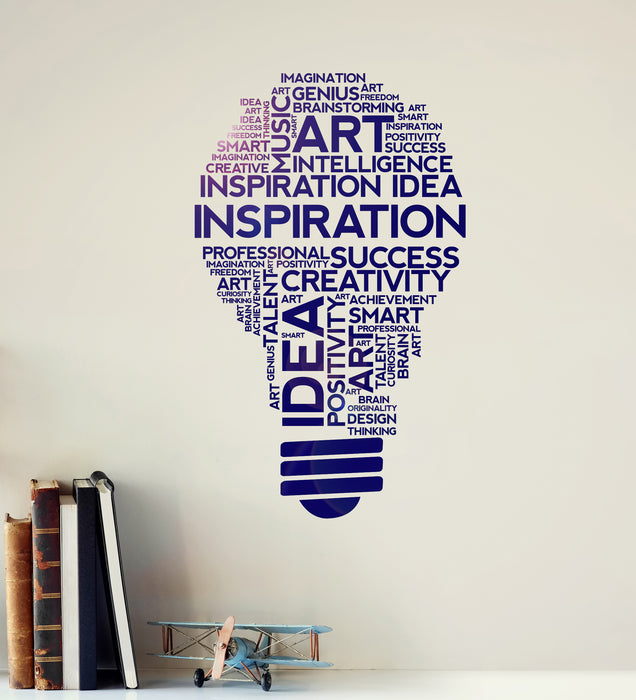 Vinyl Wall Decal Inspiration Lightbulb Idea Creativity Office Business Words Stickers Mural (ig6298)