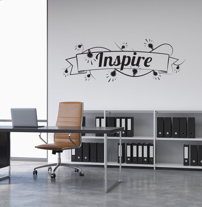 Vinyl Wall Decal Inspire Idea Light Bulb Lettering Office Space Stickers Mural (g8077)