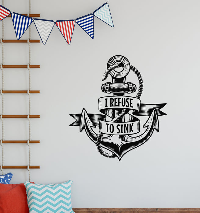 Vinyl Wall Decal Anchor Rope Tape Marine Navigation Refuse To Sink Quote Stickers Mural (g7506)