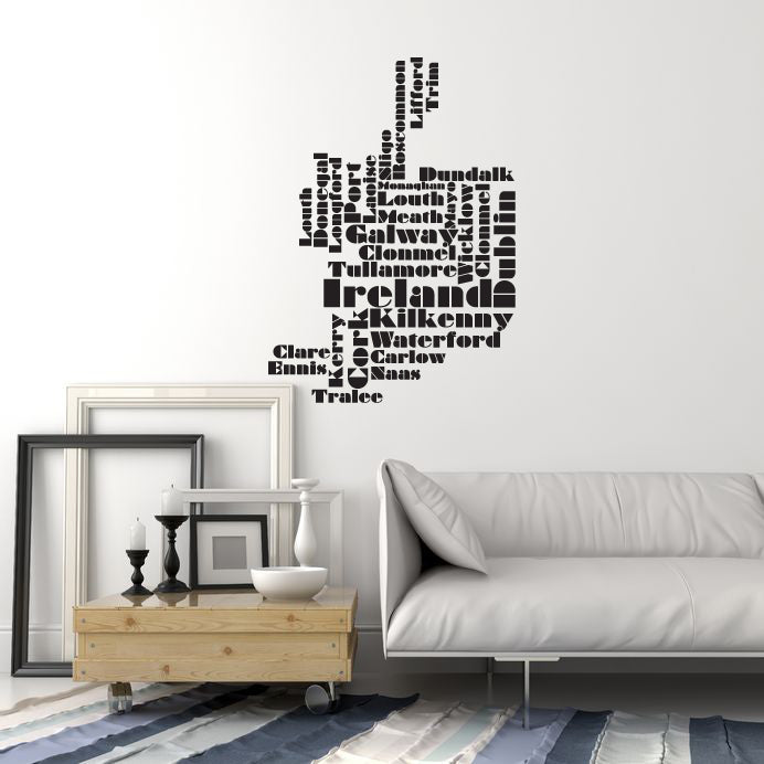 Ireland Map Sticker Vinyl Wall Decal Ireland Map Cities Irish Room Decoration Interior Sti ...