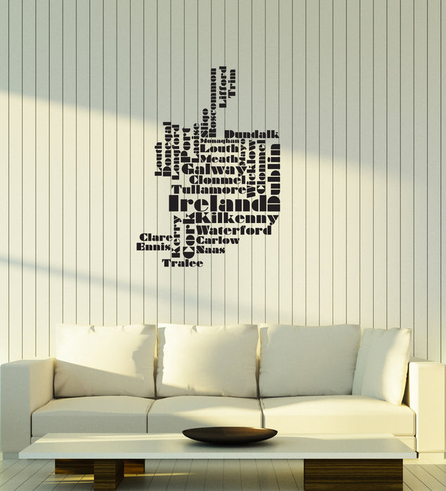 Виниловая наклейка на стену Карта Ирландии Города Ирландские украшения для комнаты Наклейки для интерьера Фреска (ig5972)