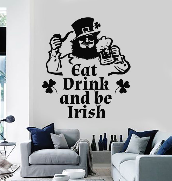 Vinyl Wall Decal Irish Pub Eat Drink Phrase Beer House Alcohol Stickers Mural (g5142)