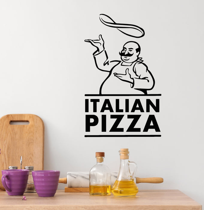 Vinyl Wall Decal Italian Foods Pizza Chef Cook Pizzeria Kitchen Stickers Mural (g8293)