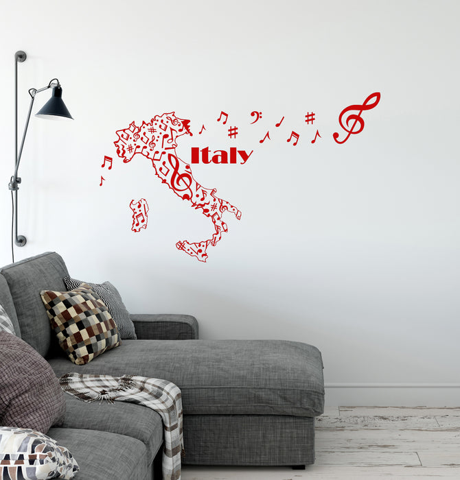 Vinyl Wall Decal Musical Italy Map Music Notes Italian Decor Stickers Mural (ig6412)