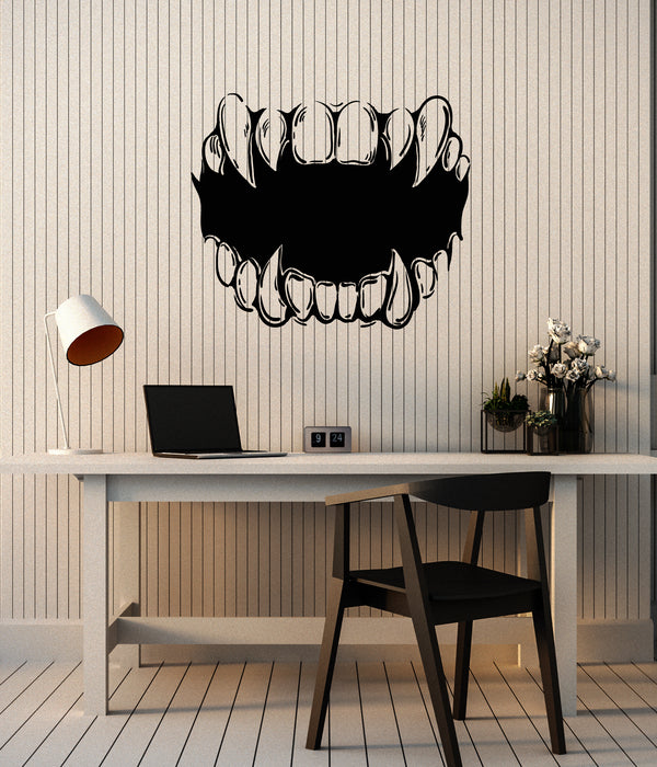 Vinyl Wall Decal Sharp Teeth Vampire Fangs Scary Monster Horror Jaws Stickers Mural (g7058)