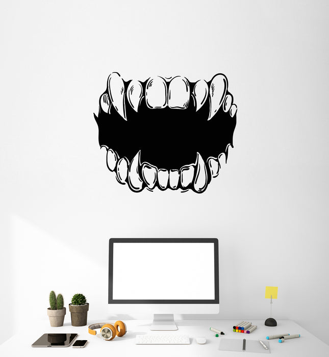 Vinyl Wall Decal Sharp Teeth Vampire Fangs Scary Monster Horror Jaws Stickers Mural (g7058)