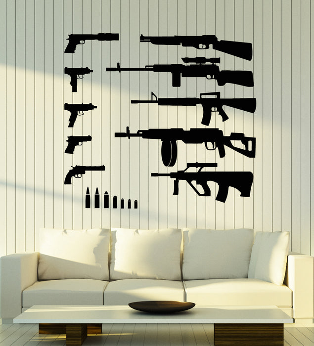 Vinyl Wall Decal Gun Weapon Icon Set Silhouette Gangster Mafia Stickers Mural (g7059)