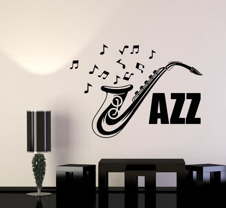 Vinyl Wall Decal Jazz Bar Music Saxophone Musical Instrument Notes Stickers Mural (g2658)