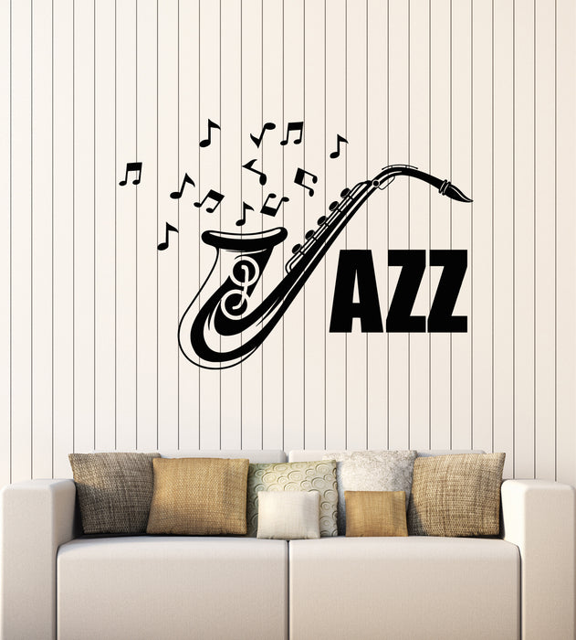 Vinyl Wall Decal Jazz Bar Music Saxophone Musical Instrument Notes Stickers Mural (g2658)